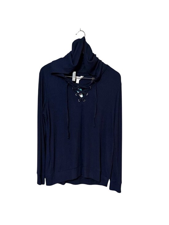 Market & Spruce Tops - NWT Market & Spruce Navy Blue Lace-Up Hoodie Ribbed Knit Longsleeve Size L